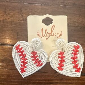 Red and White Beaded Heart Earrings